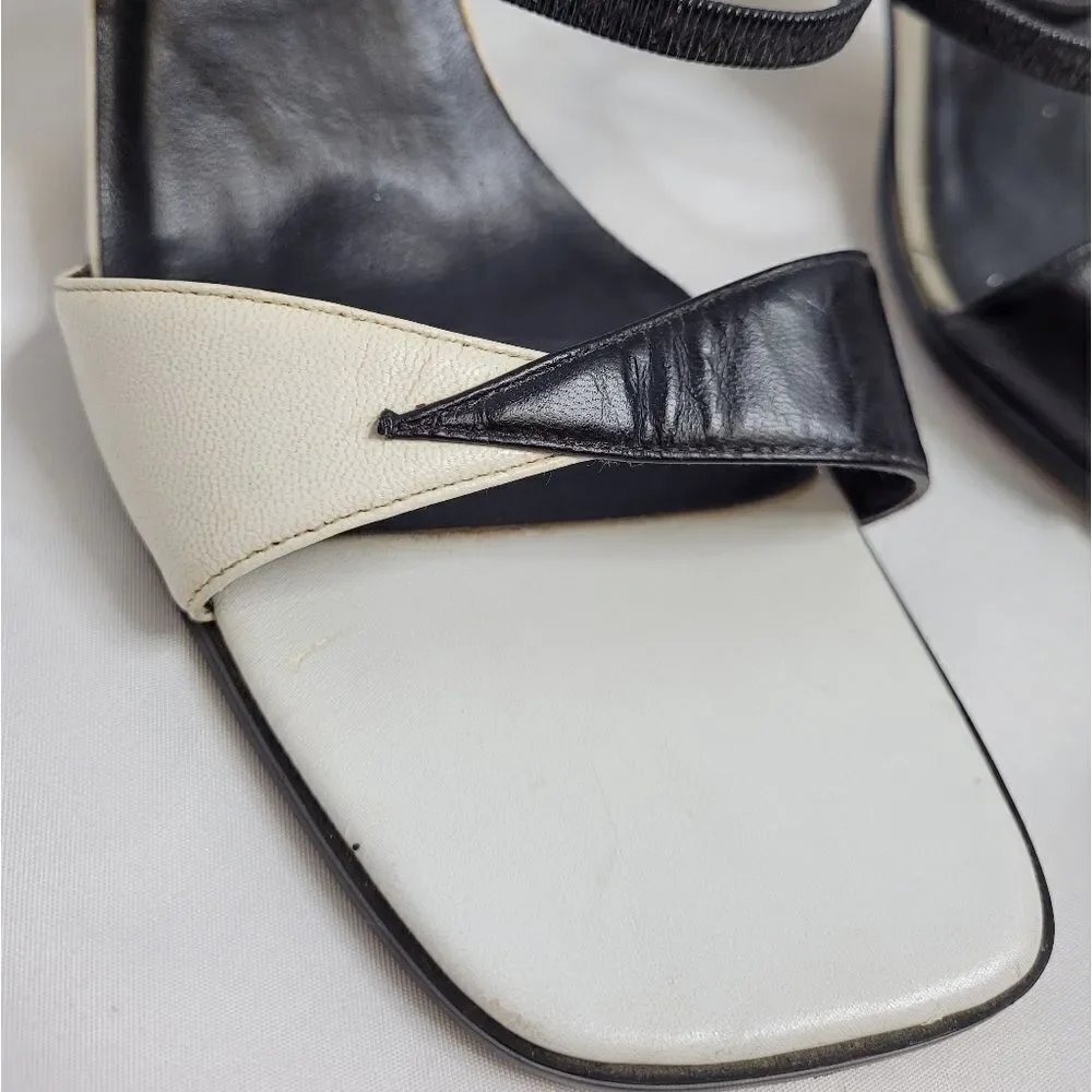 VINTAGE 90s‎ heels two tone leather sling back square toe sandal 8.5